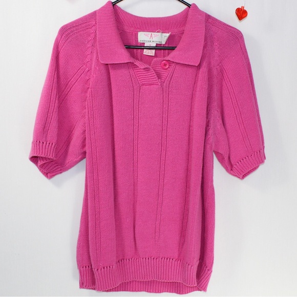 vintage pink knit polo shirt women’s medium button-up Henley collar - Picture 1 of 3